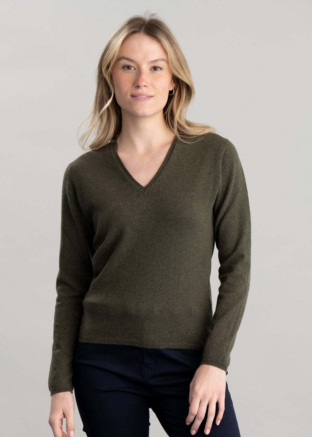 Millie Cashmere Vee Neck - Loden Mix - 2