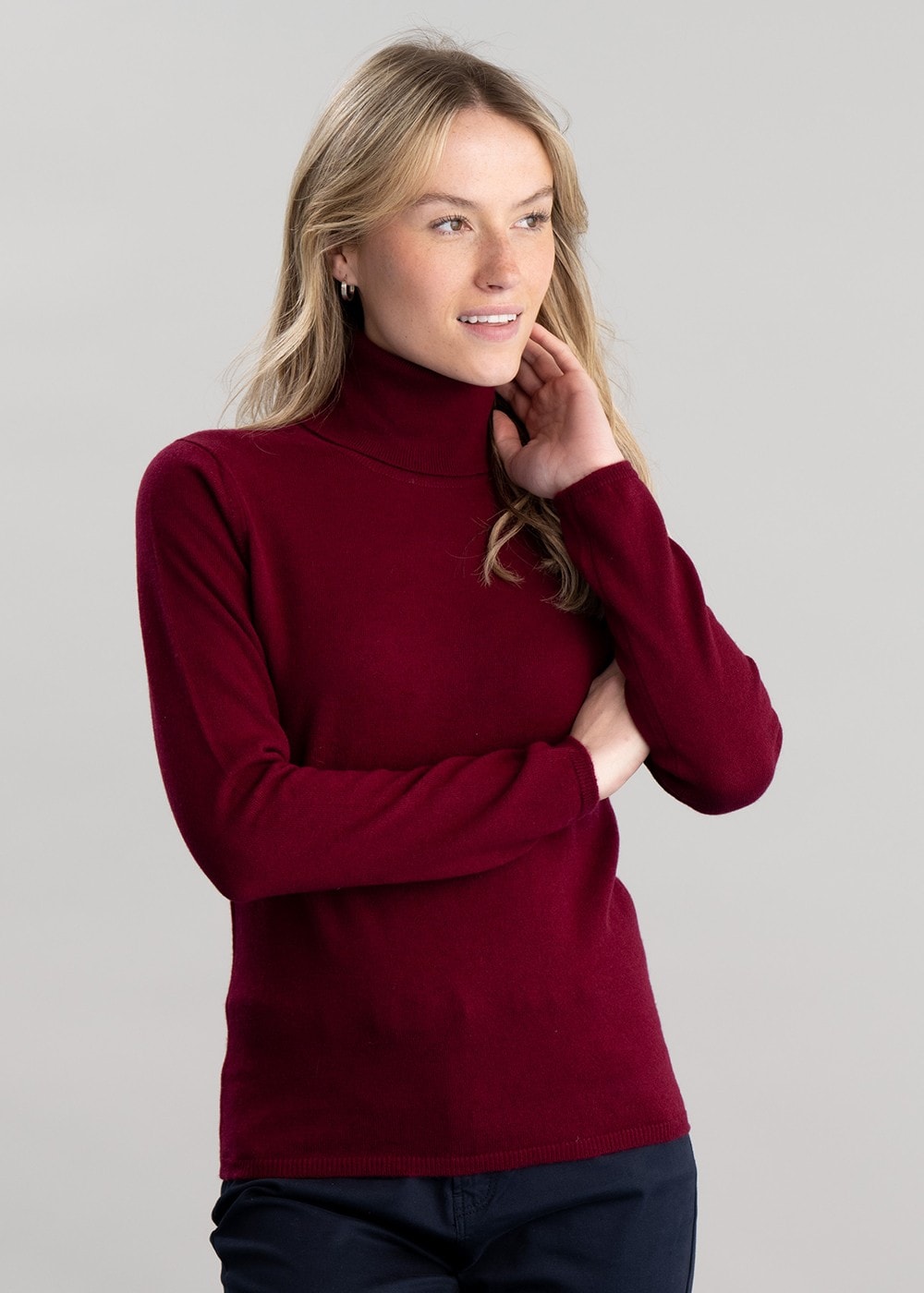 Millie Cashmere Roll Collar - Claret - 1