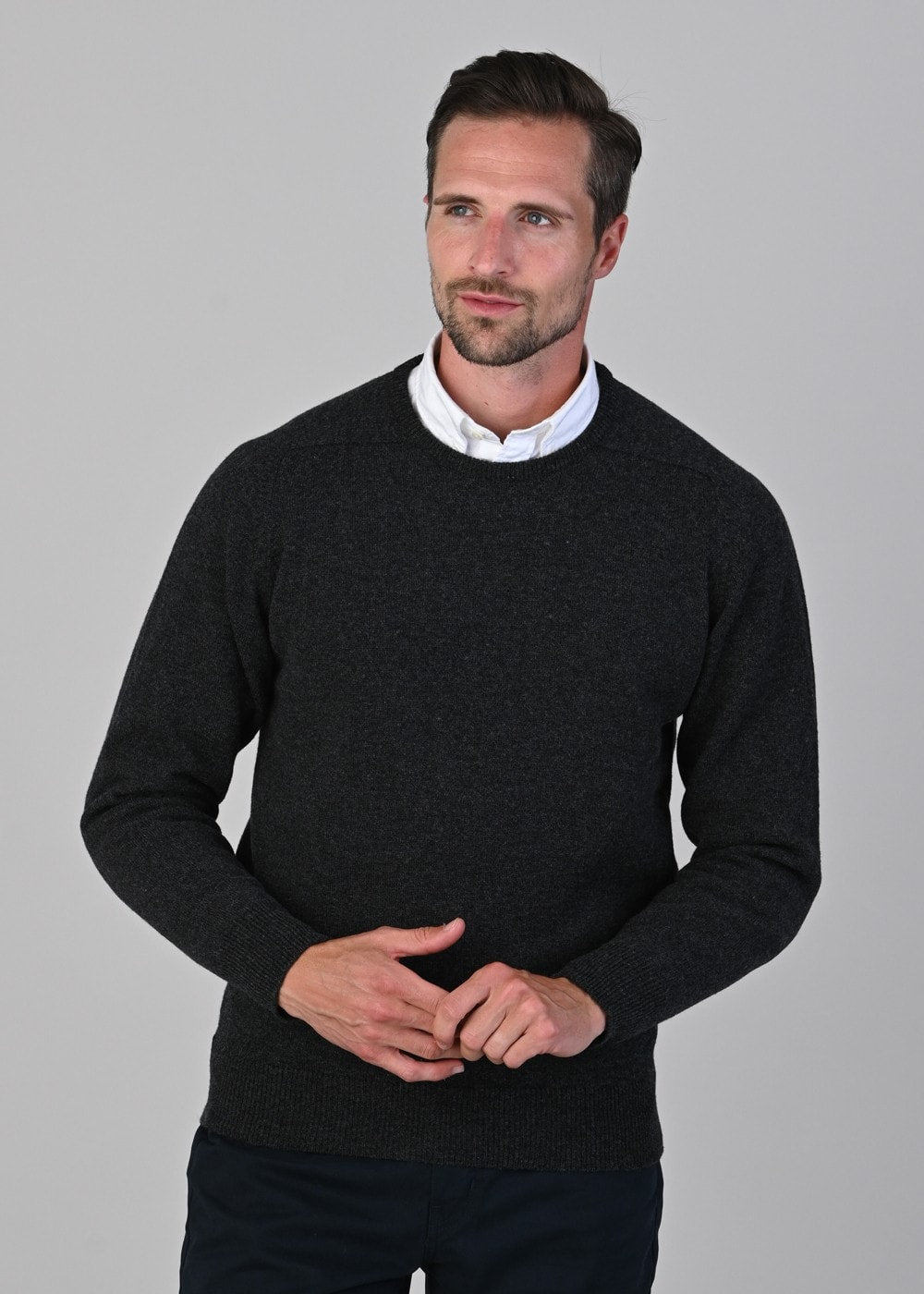 Leven 2 Ply Lambswool Crew Neck - Charcoal - 1