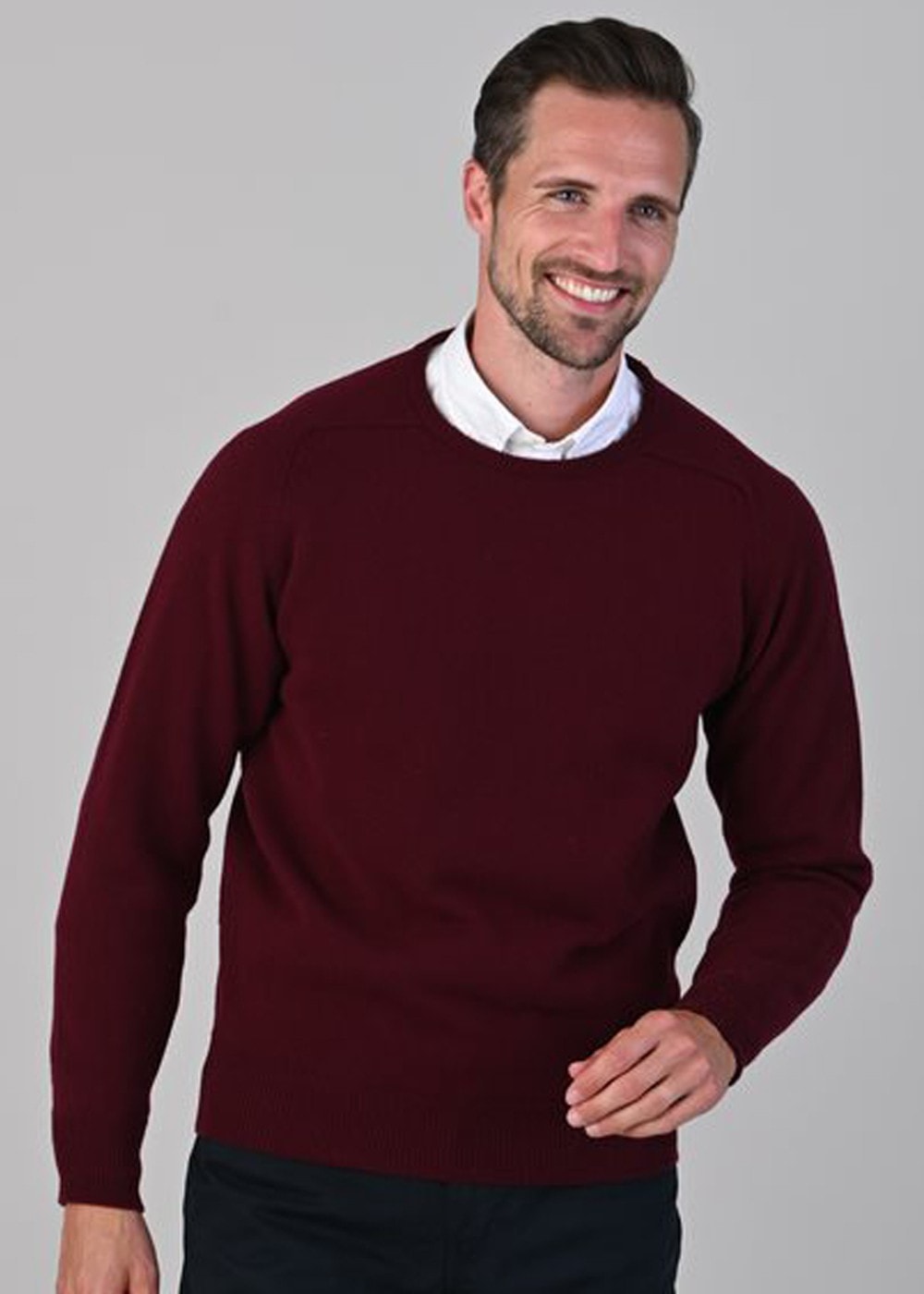 Leven 2 Ply Lambswool Crew Neck - Bordeaux - 2