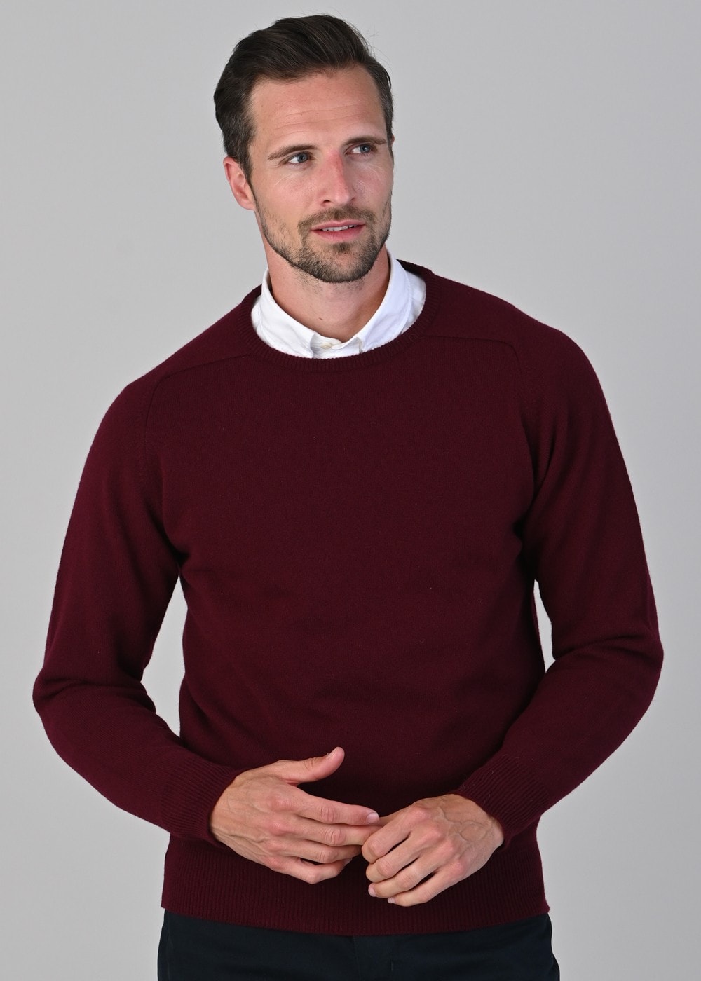 Leven 2 Ply Lambswool Crew Neck - Bordeaux - 3