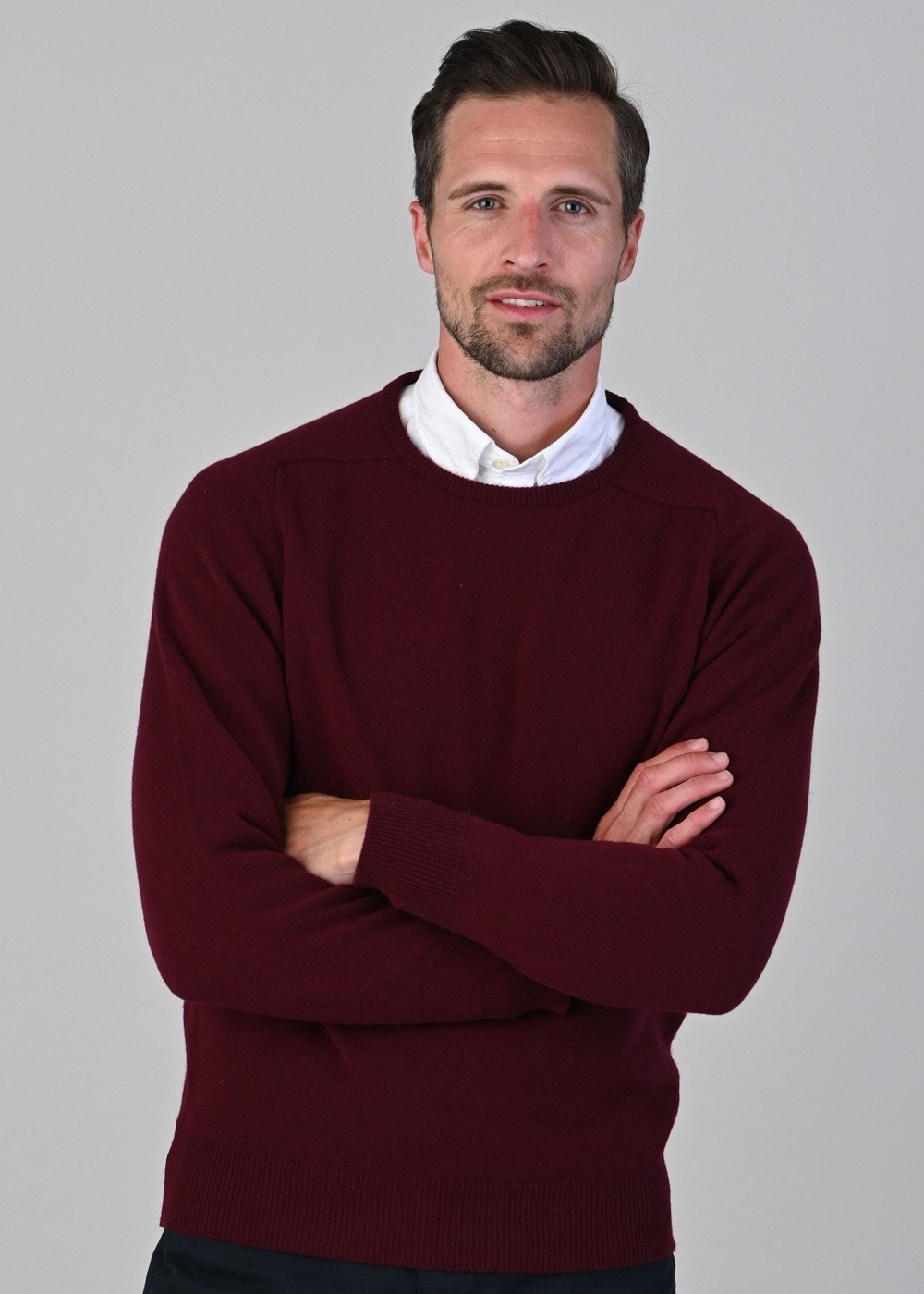 Leven 2 Ply Lambswool Crew Neck - Bordeaux - 4