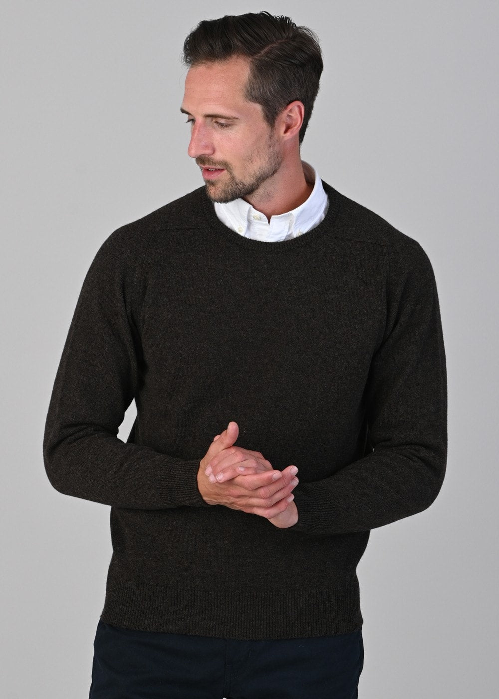 Leven 2 Ply Lambswool Crew Neck - Cocoa - 3