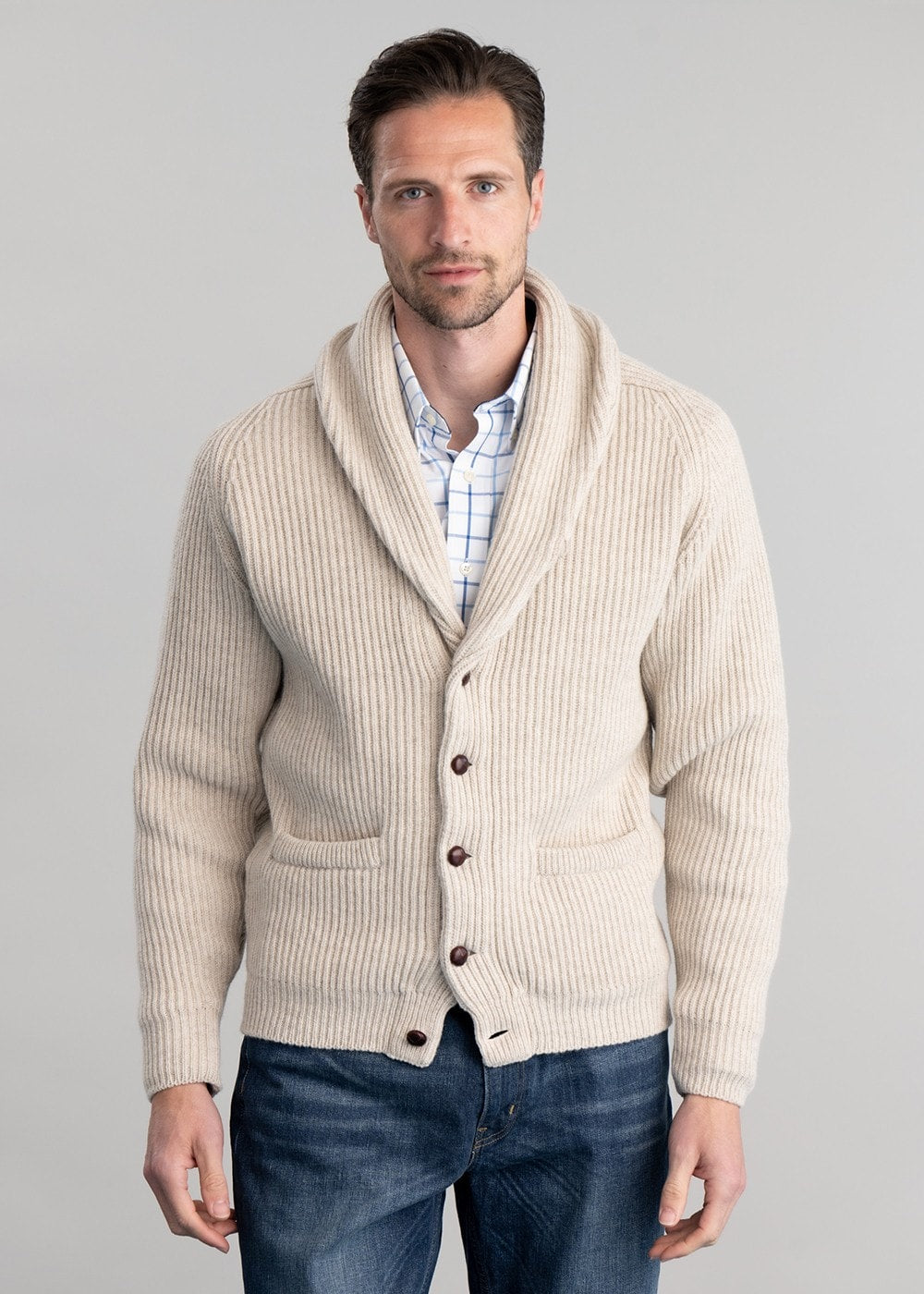 Lambswool Windsor Shawl Jacket - Linen - 1