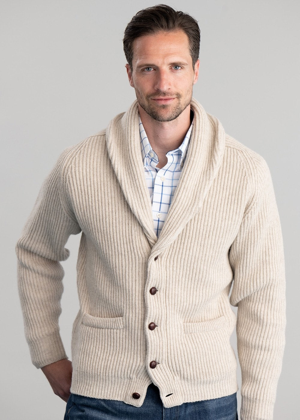 Lambswool Windsor Shawl Jacket - Linen - 2