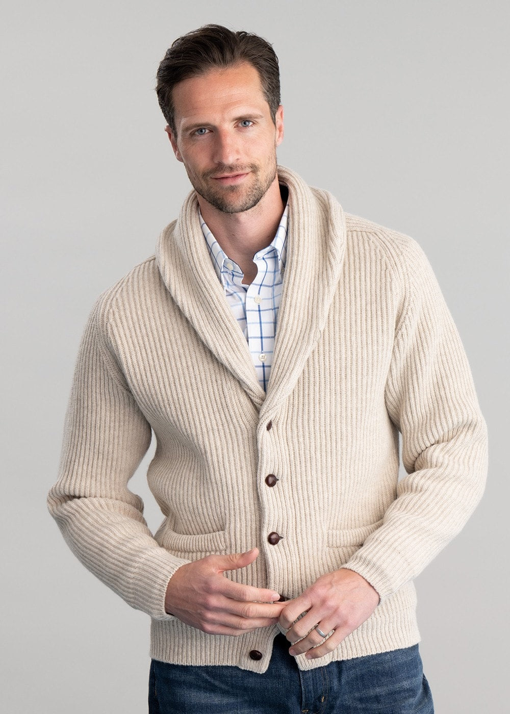 Lambswool Windsor Shawl Jacket - Linen - 3