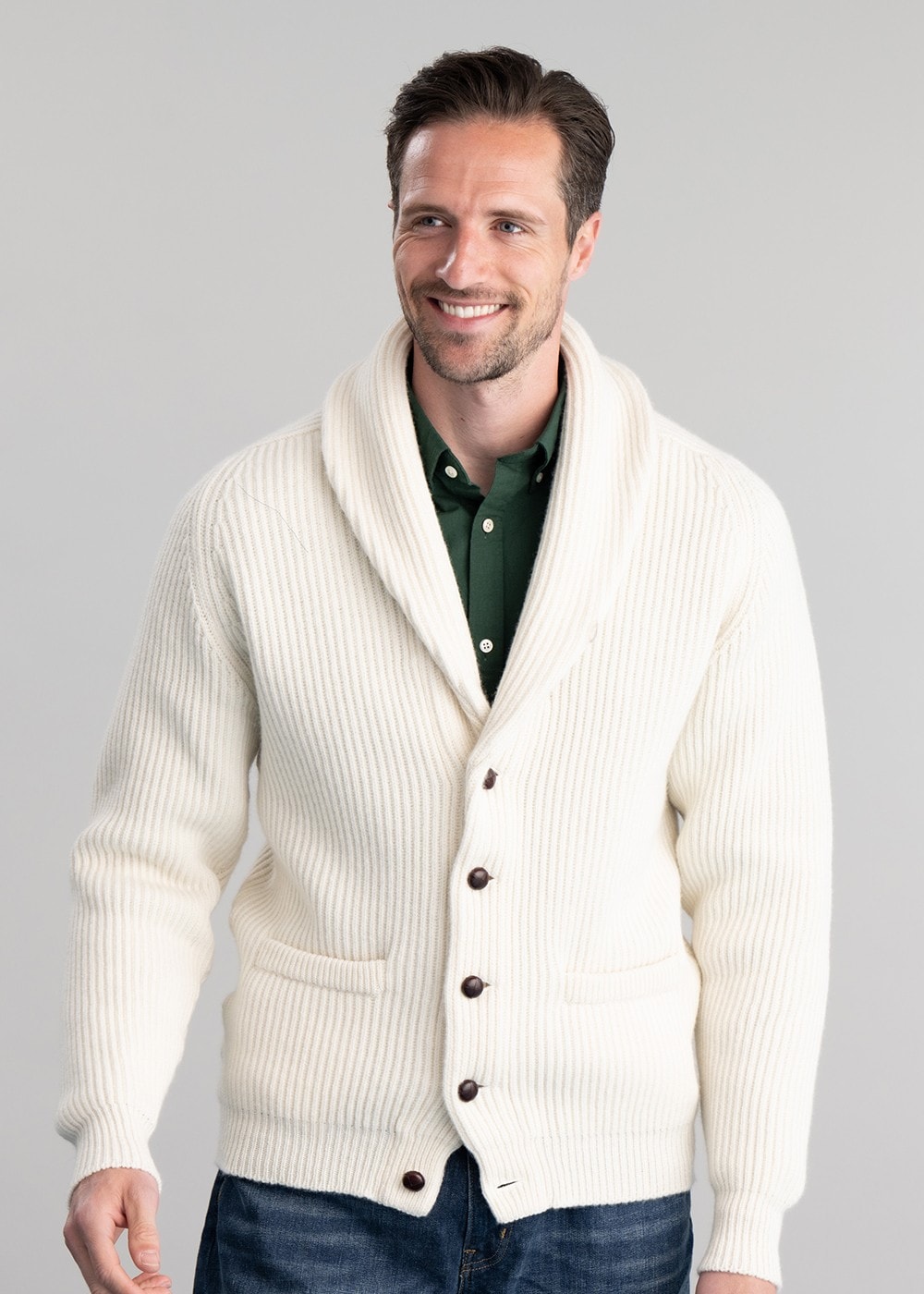 Lambswool Windsor Shawl Jacket - Ecru - 2