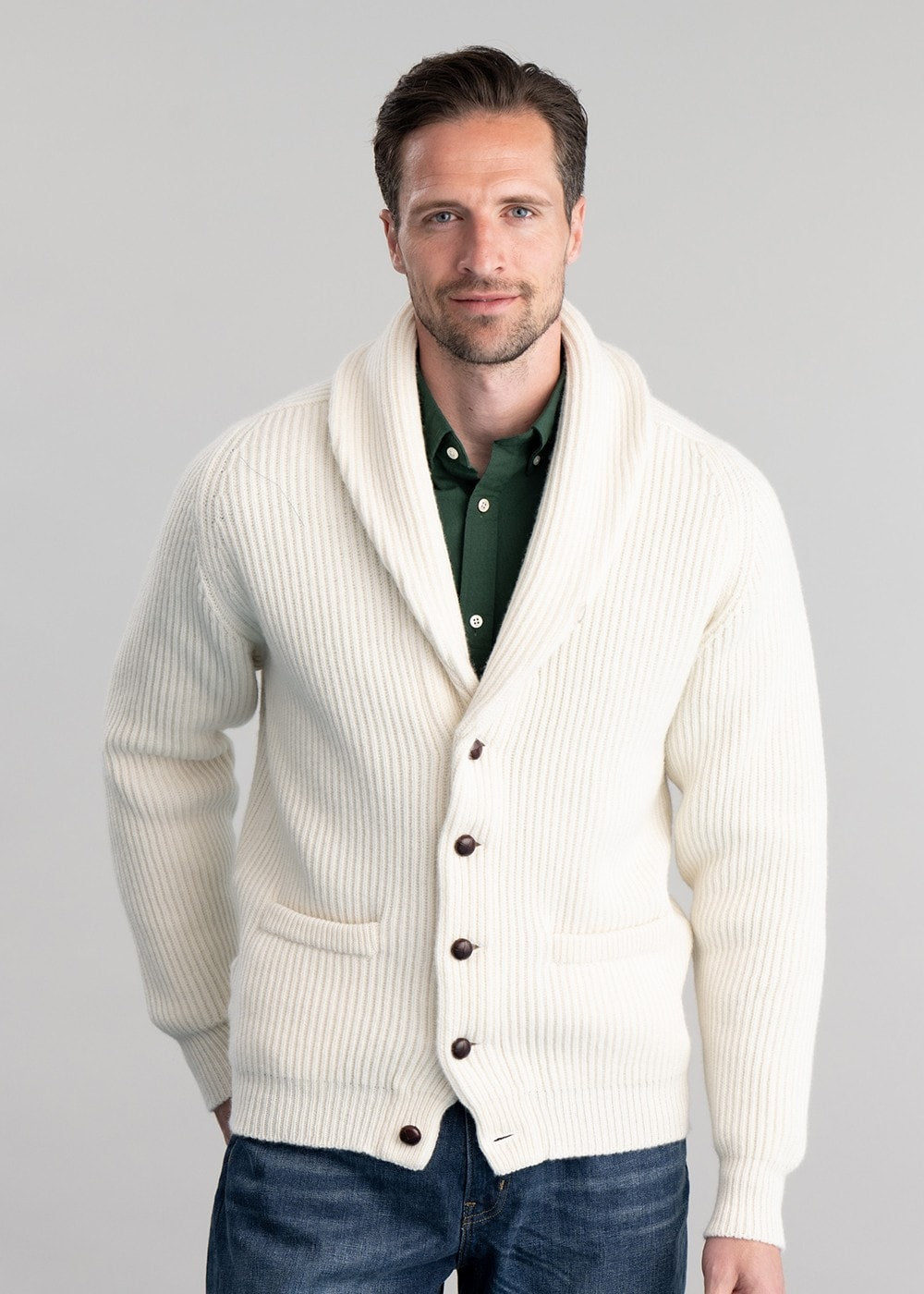 Lambswool Windsor Shawl Jacket - Ecru - 3