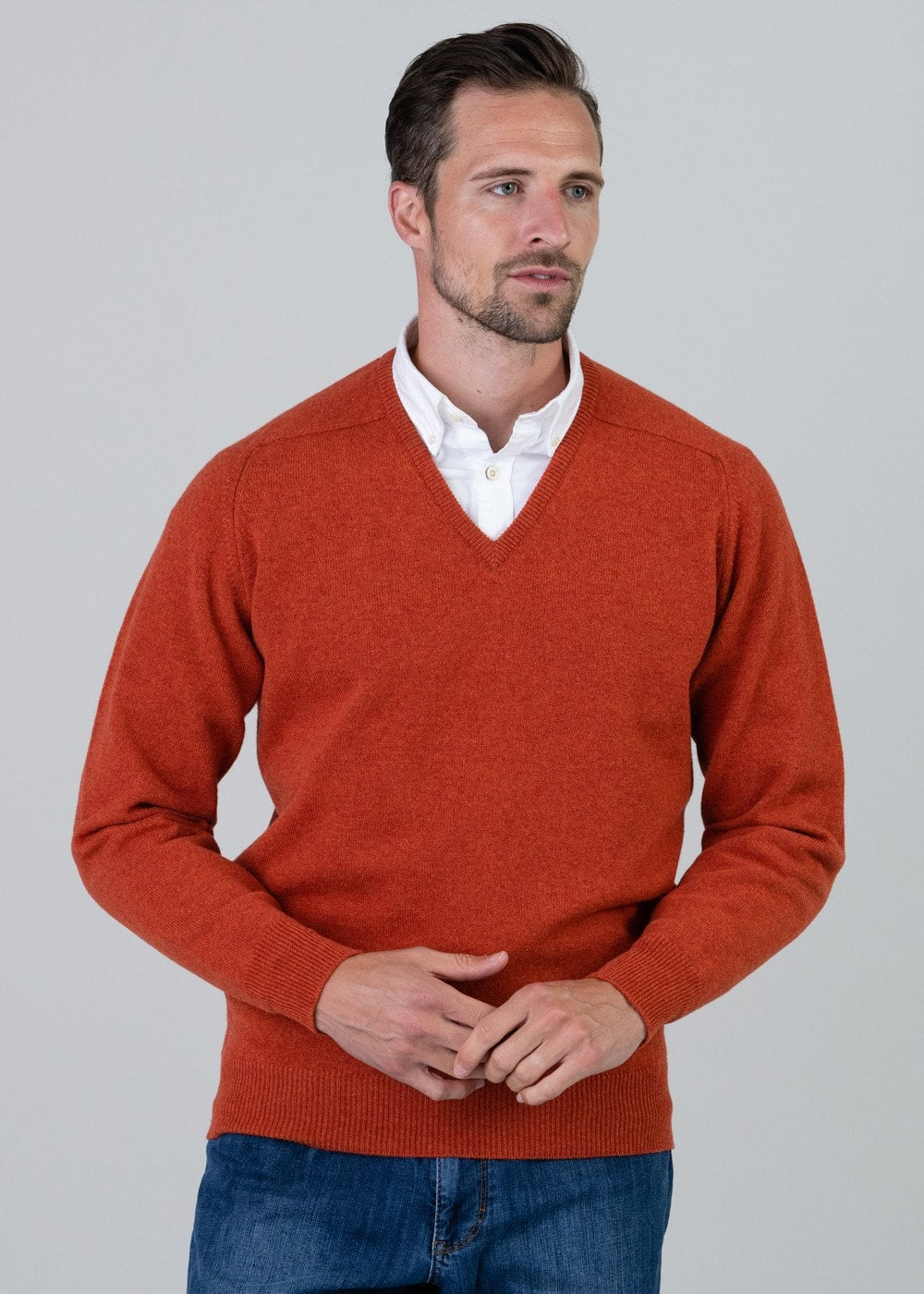 Leven 2 Ply Lambswool V-Neck - Ember - 2