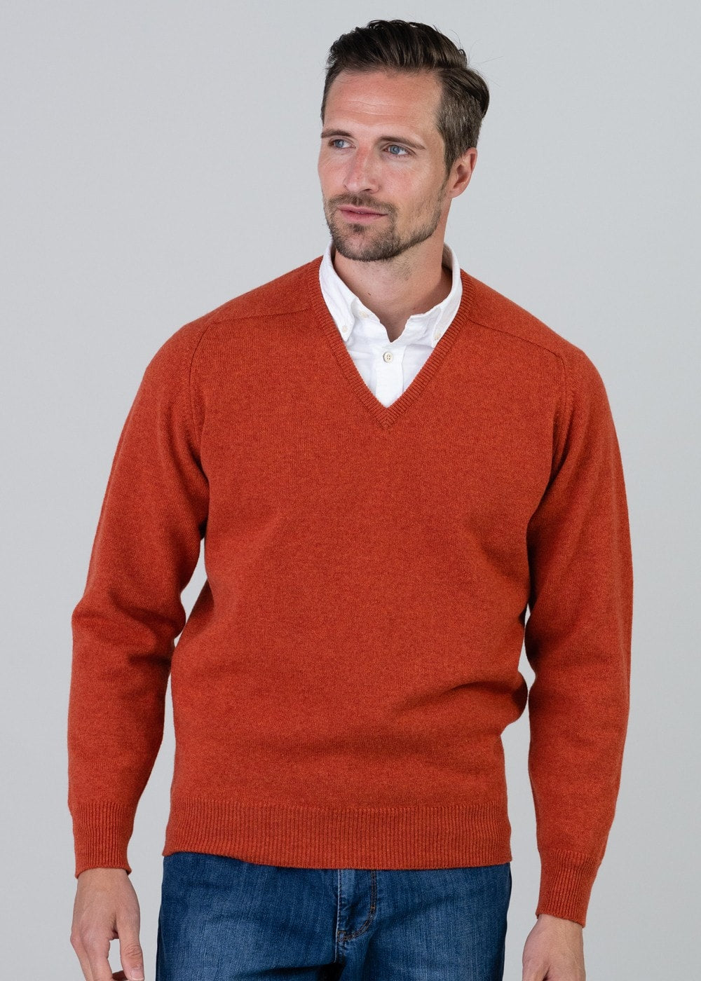 Leven 2 Ply Lambswool V-Neck - Ember - 4