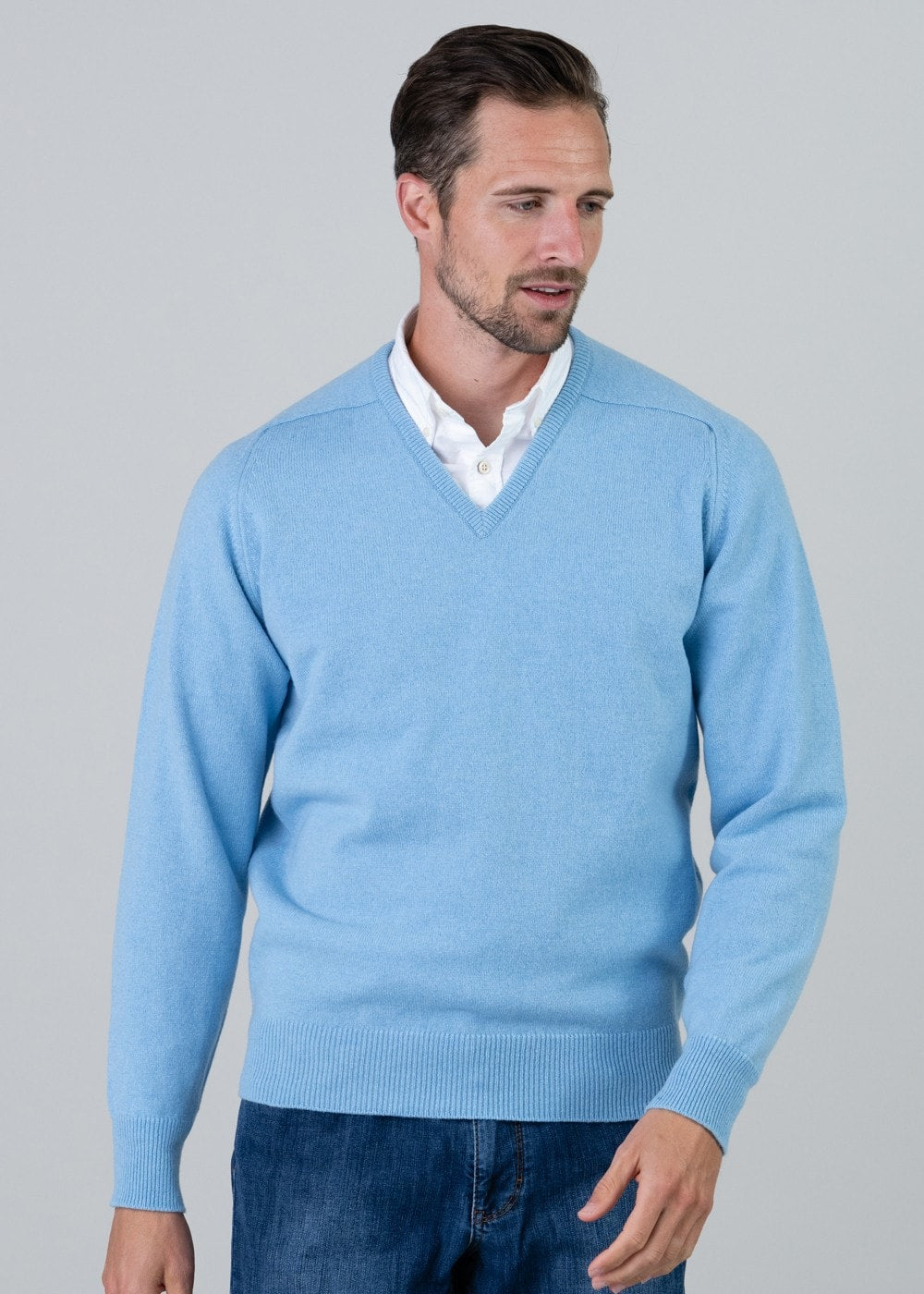 Leven 2 Ply Lambswool V-Neck - Horizon - 2