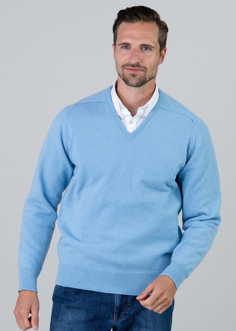 Leven 2 Ply Lambswool V-Neck - Horizon - 4