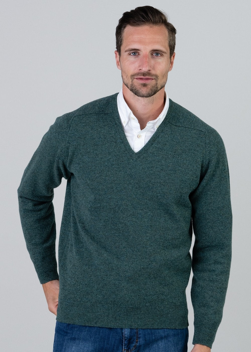 Leven 2 Ply Lambswool V-Neck - Moorland - 3