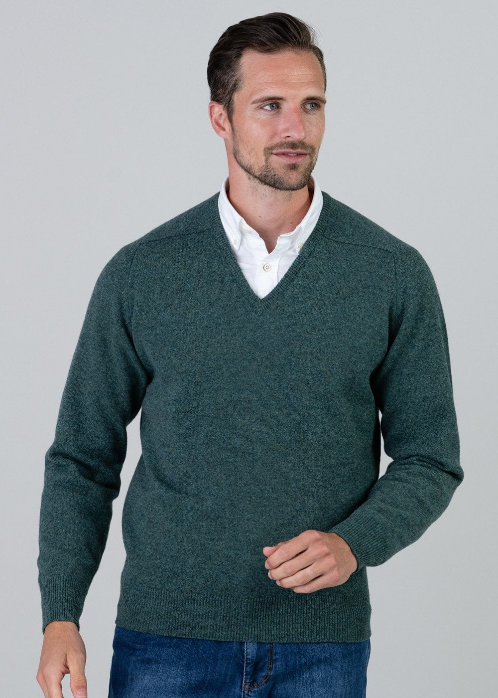 Leven 2 Ply Lambswool V-Neck - Moorland - 4