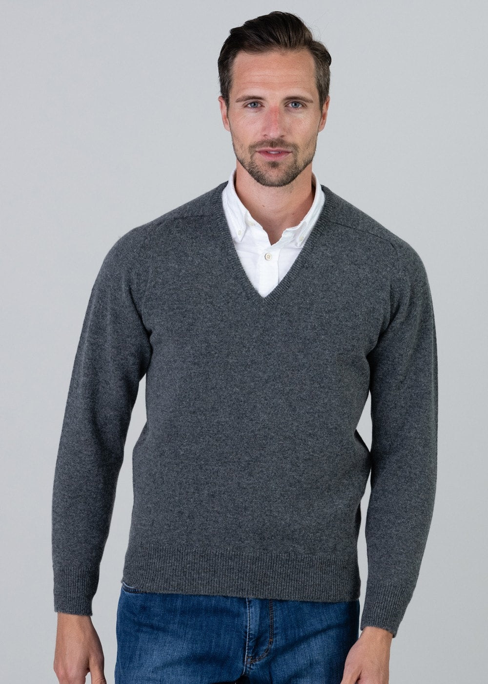 Leven 2 Ply Lambswool V-Neck - Cliff - 2