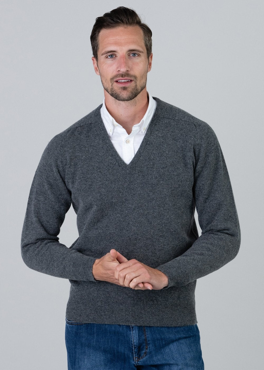 Leven 2 Ply Lambswool V-Neck - Cliff - 3