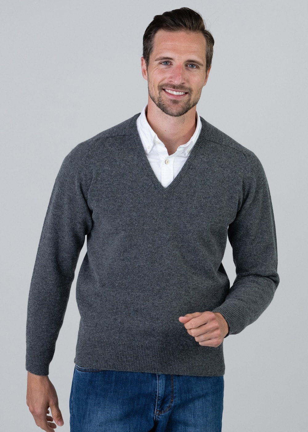 Leven 2 Ply Lambswool V-Neck - Cliff - 4