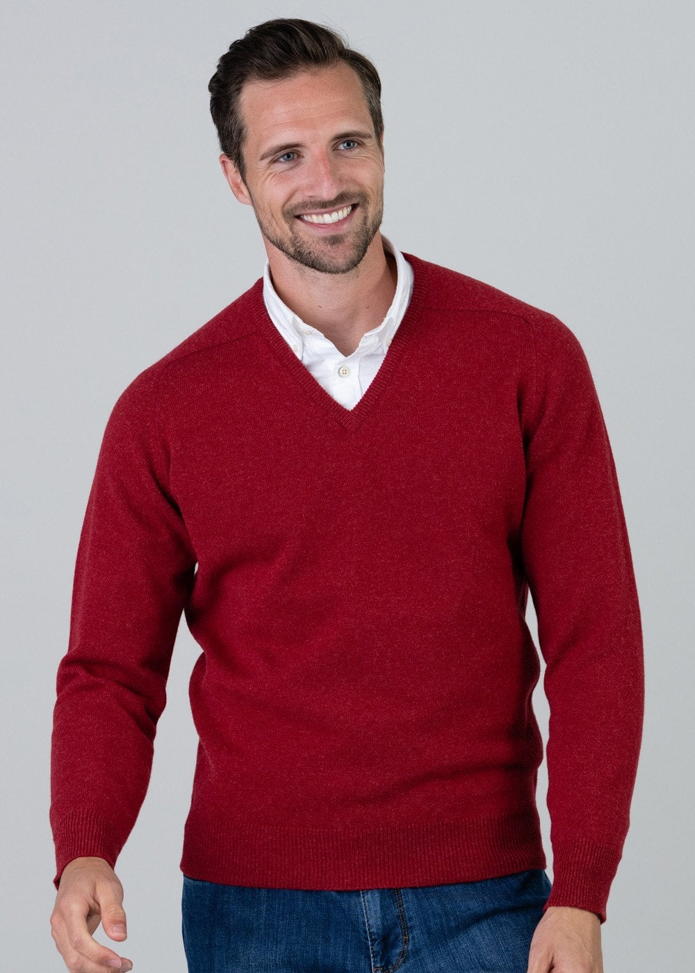 Leven 2 Ply Lambswool V-Neck - Poppy Mel - 2