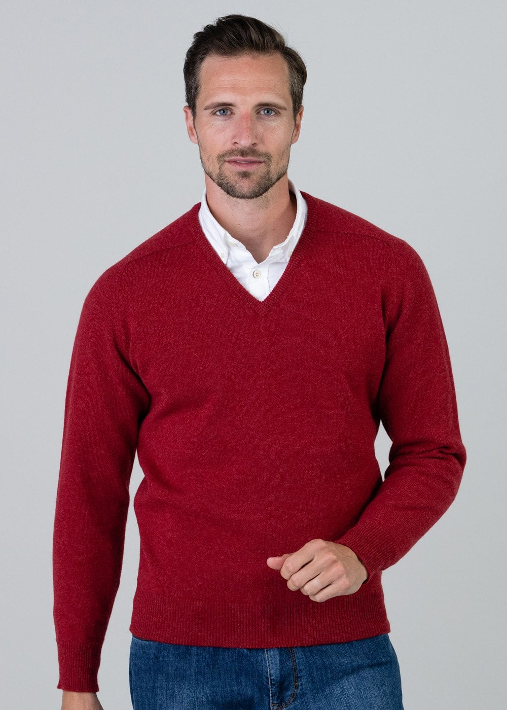 Leven 2 Ply Lambswool V-Neck - Poppy Mel - 4