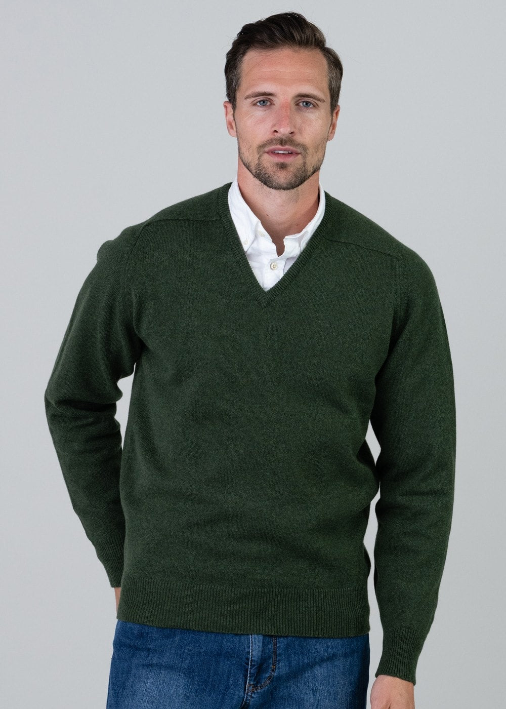 Leven 2 Ply Lambswool V-Neck - Rosemary - 2