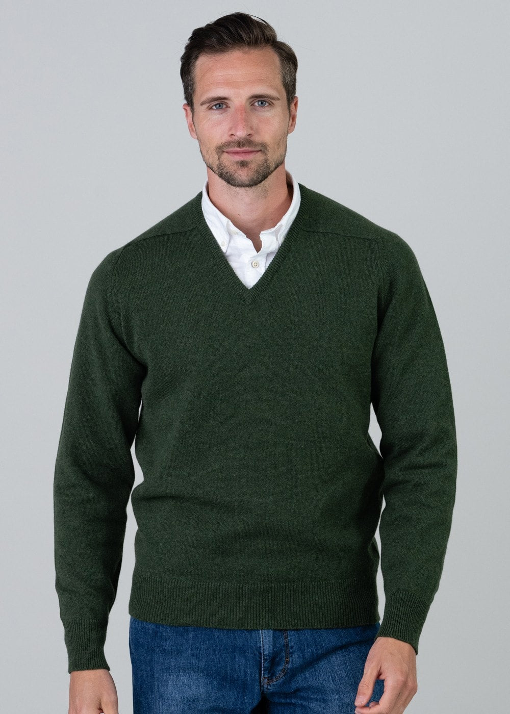 Leven 2 Ply Lambswool V-Neck - Rosemary - 4