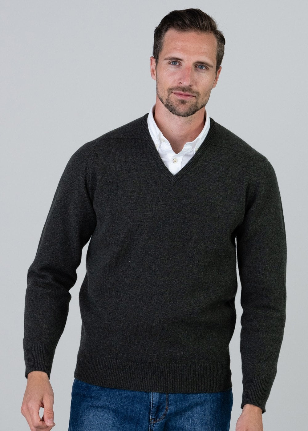 Leven 2 Ply Lambswool V-Neck - Seaweed - 4