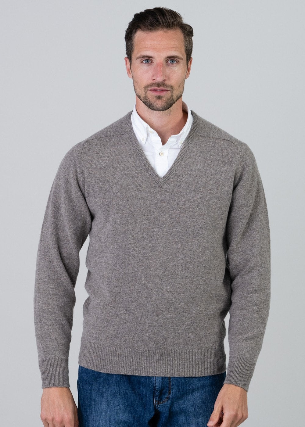 Leven 2 Ply Lambswool V-Neck - Vole - 2