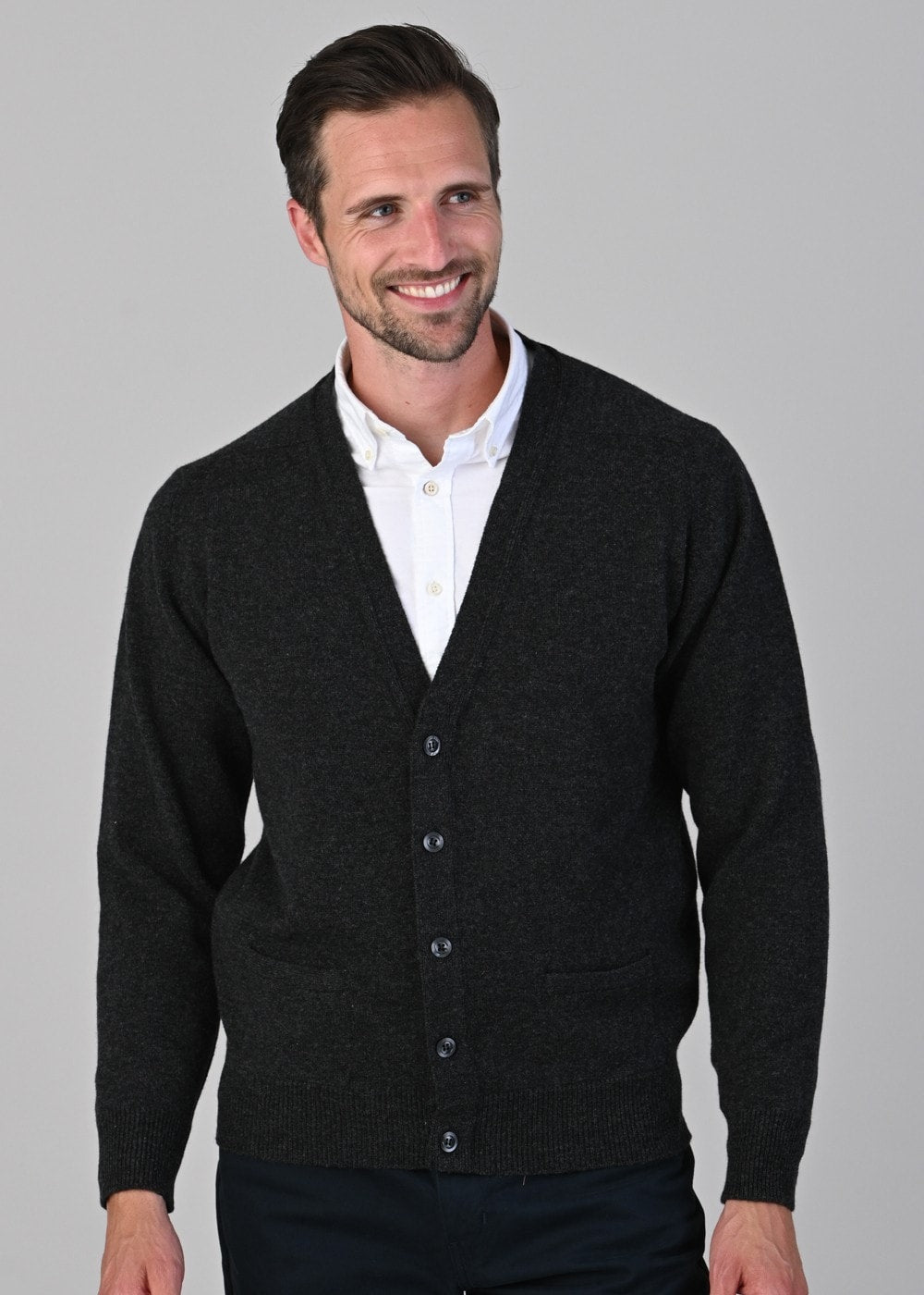 Leven 2 Ply Lambswool Cardigan - Charcoal - 4