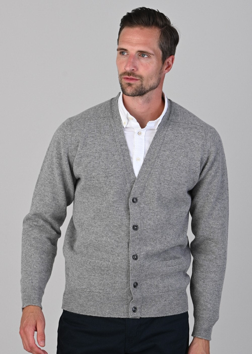 Leven 2 Ply Lambswool Cardigan - Flannel - 2