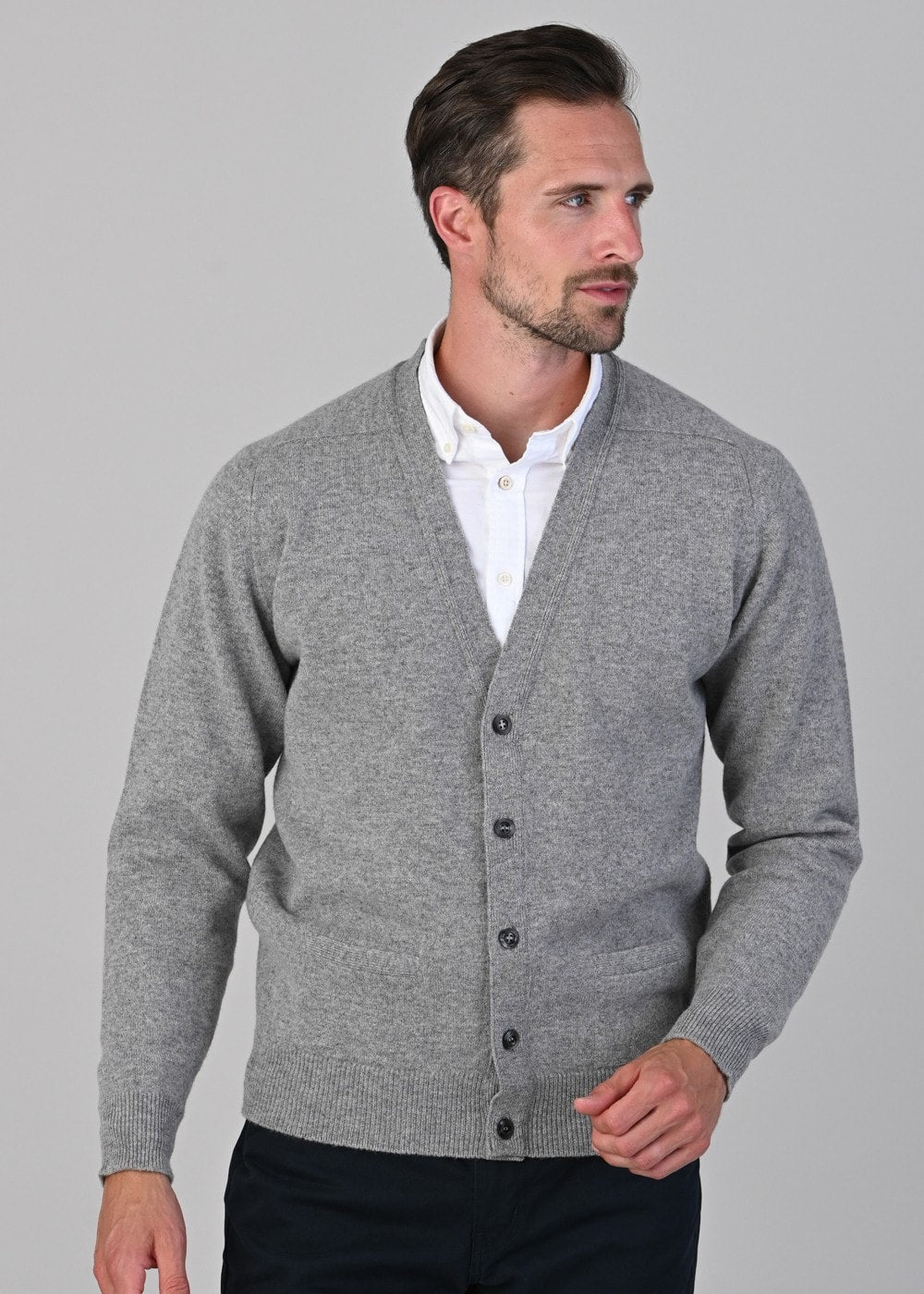 Leven 2 Ply Lambswool Cardigan - Flannel - 3