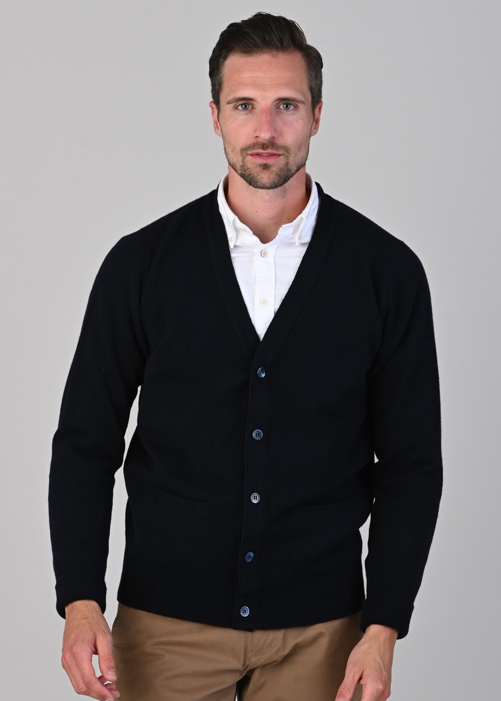 Rob 2 Ply Lambswool Cardigan - Navy - 2