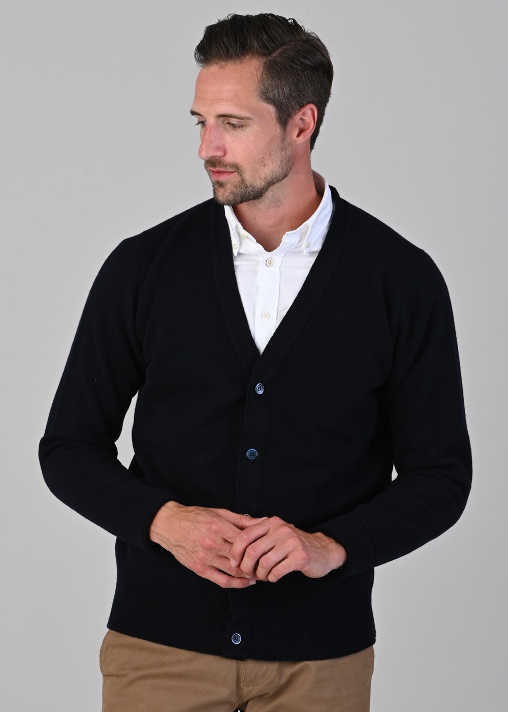 Rob 2 Ply Lambswool Cardigan - Navy - 4