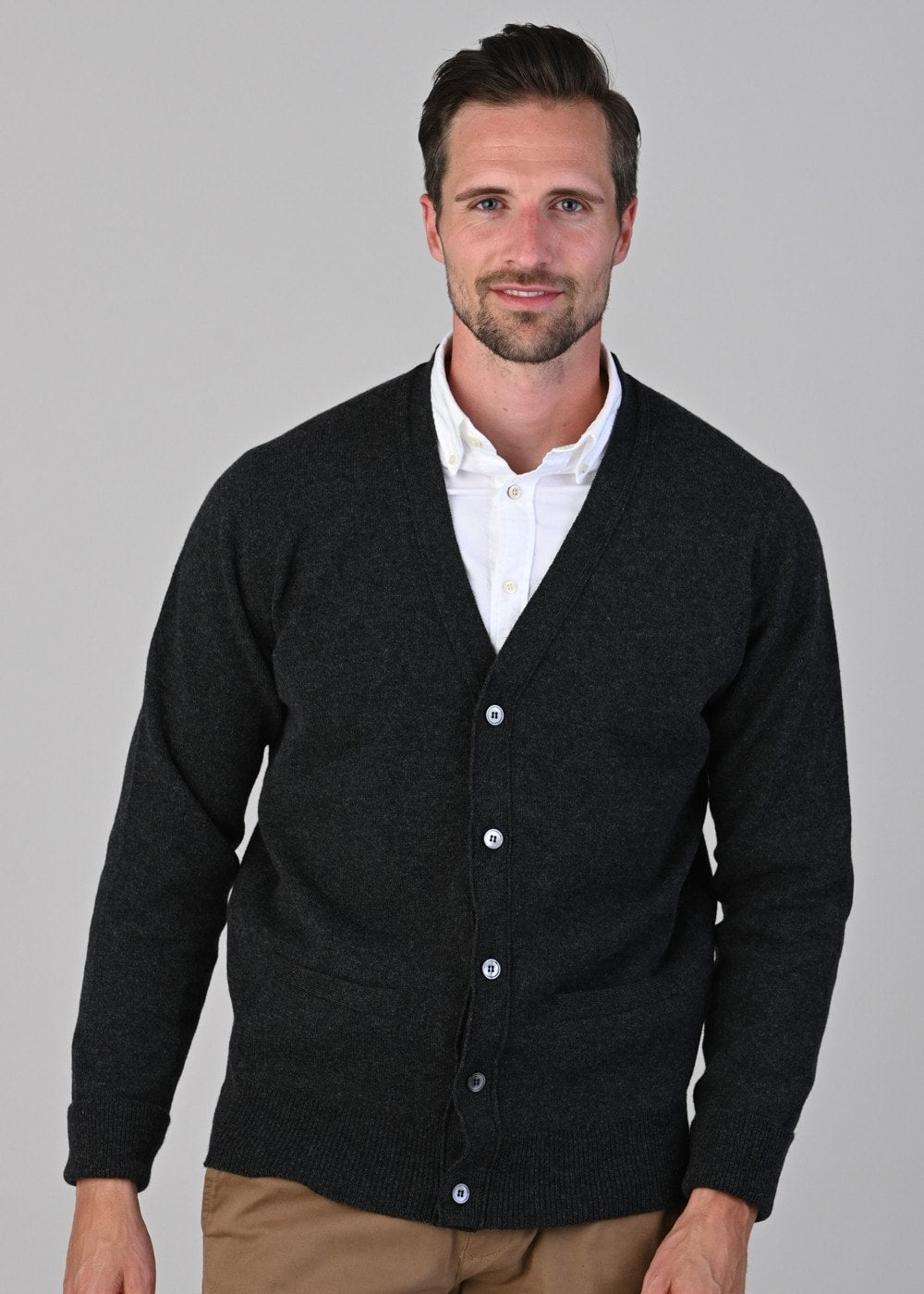 Rob 2 Ply Lambswool Cardigan - Charcoal - 4