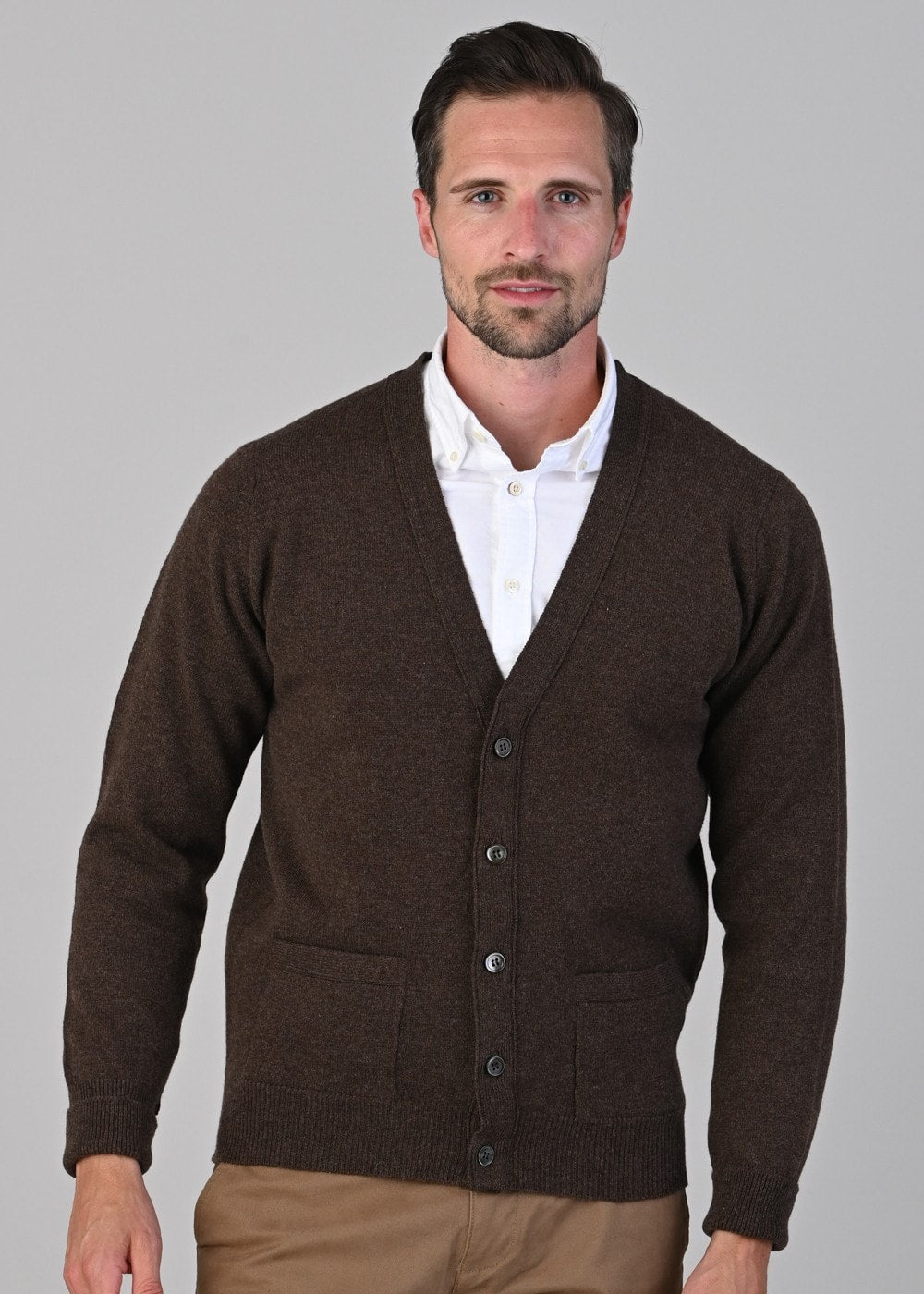 Rob 2 Ply Lambswool Cardigan - Mocha - 4