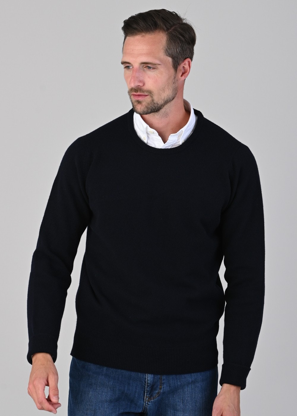 Rob 2 Ply Lambswool Crew Neck - Navy - 3