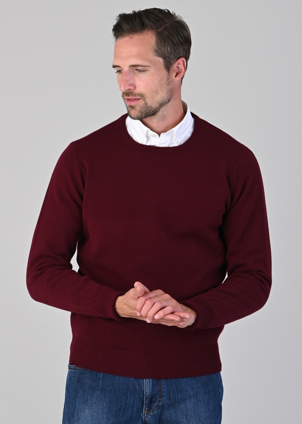 Rob 2 Ply Lambswool Crew Neck - Bordeaux - 2