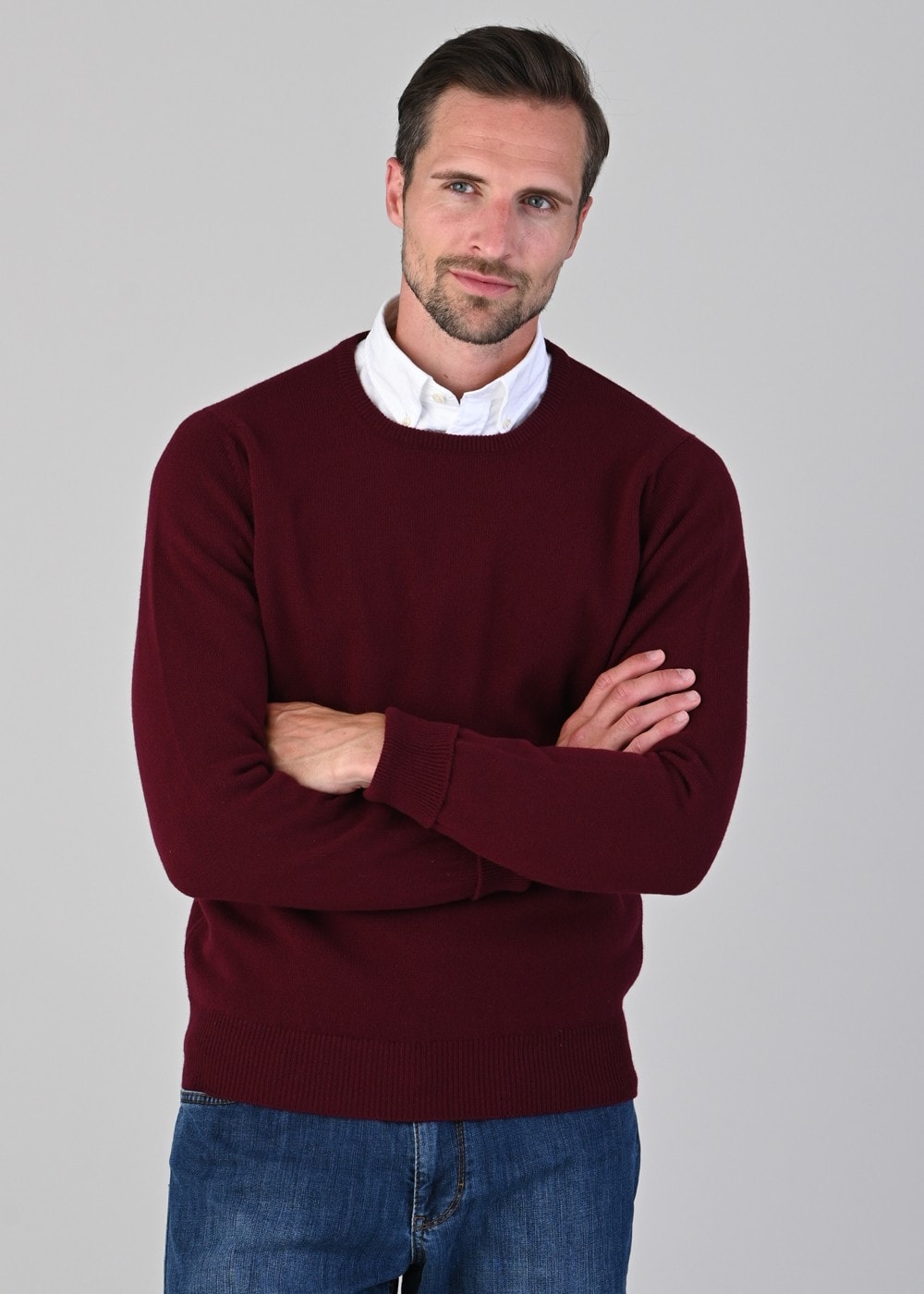 Rob 2 Ply Lambswool Crew Neck - Bordeaux - 3