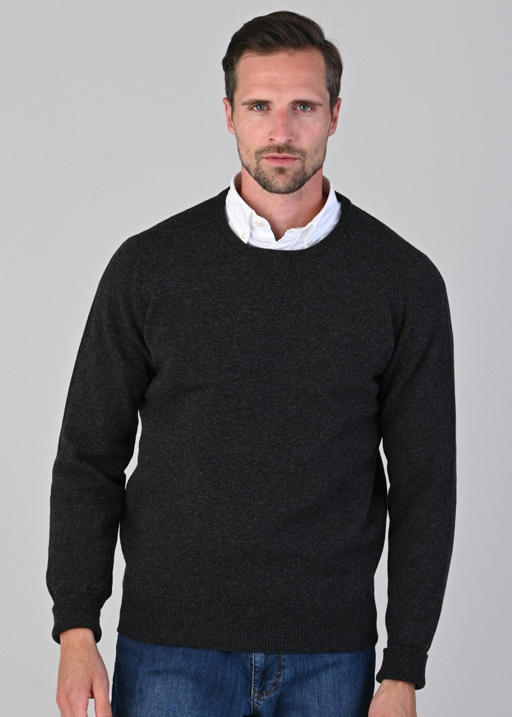 Rob 2 Ply Lambswool Crew Neck - Charcoal - 2