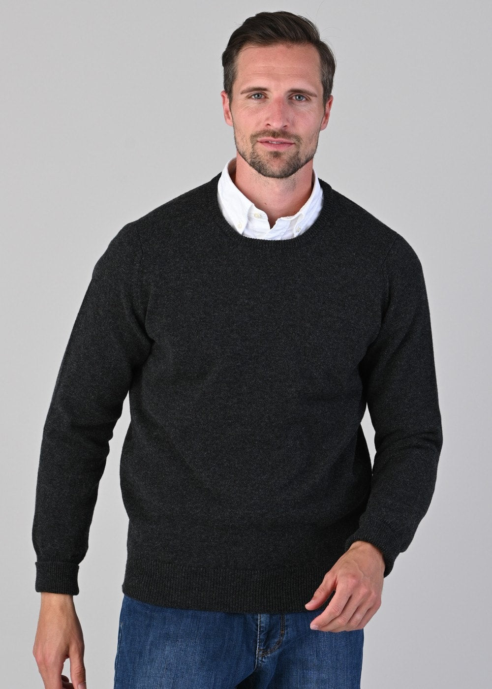 Rob 2 Ply Lambswool Crew Neck - Charcoal - 3