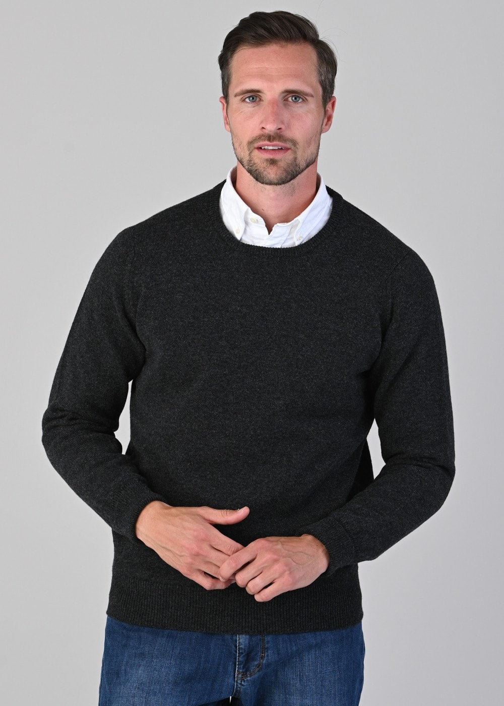 Rob 2 Ply Lambswool Crew Neck - Charcoal - 4