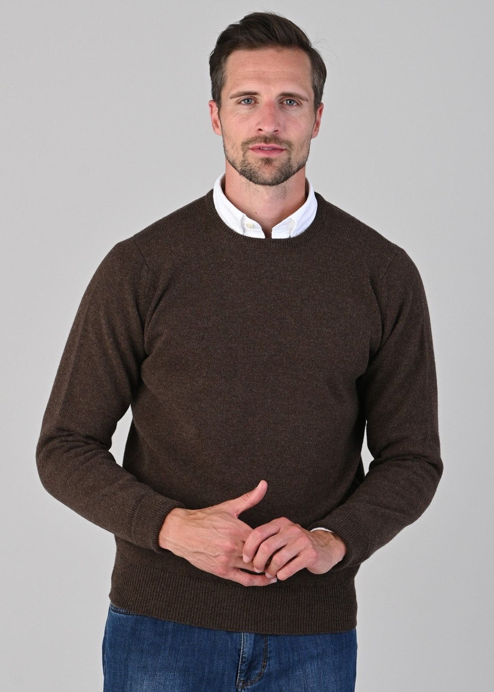 Rob 2 Ply Lambswool Crew Neck - Mocha - 2