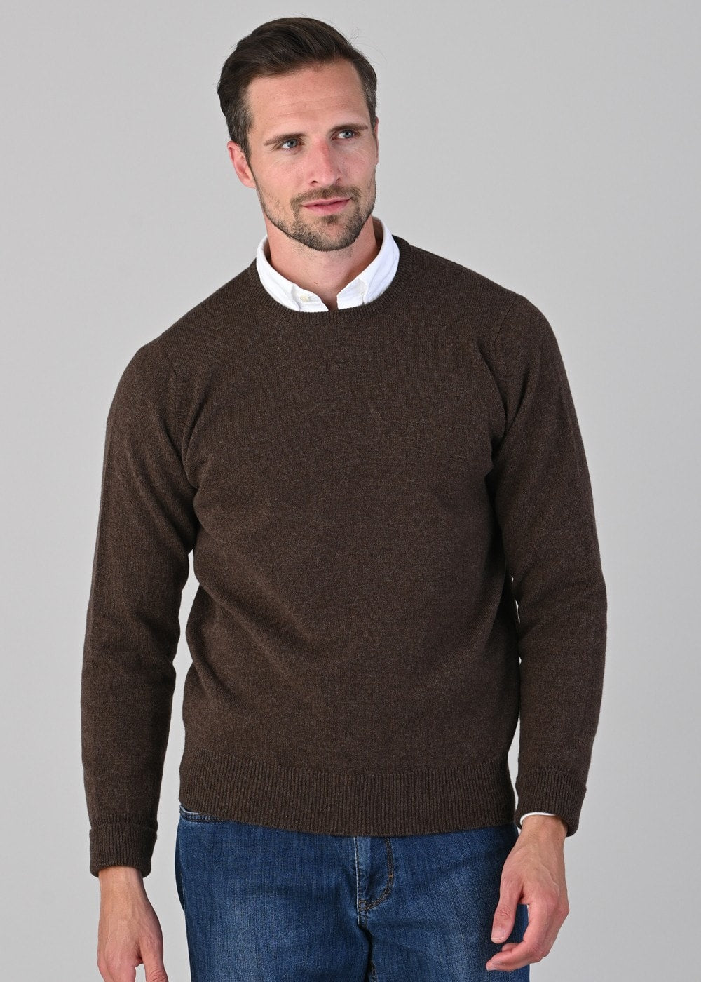 Rob 2 Ply Lambswool Crew Neck - Mocha - 3