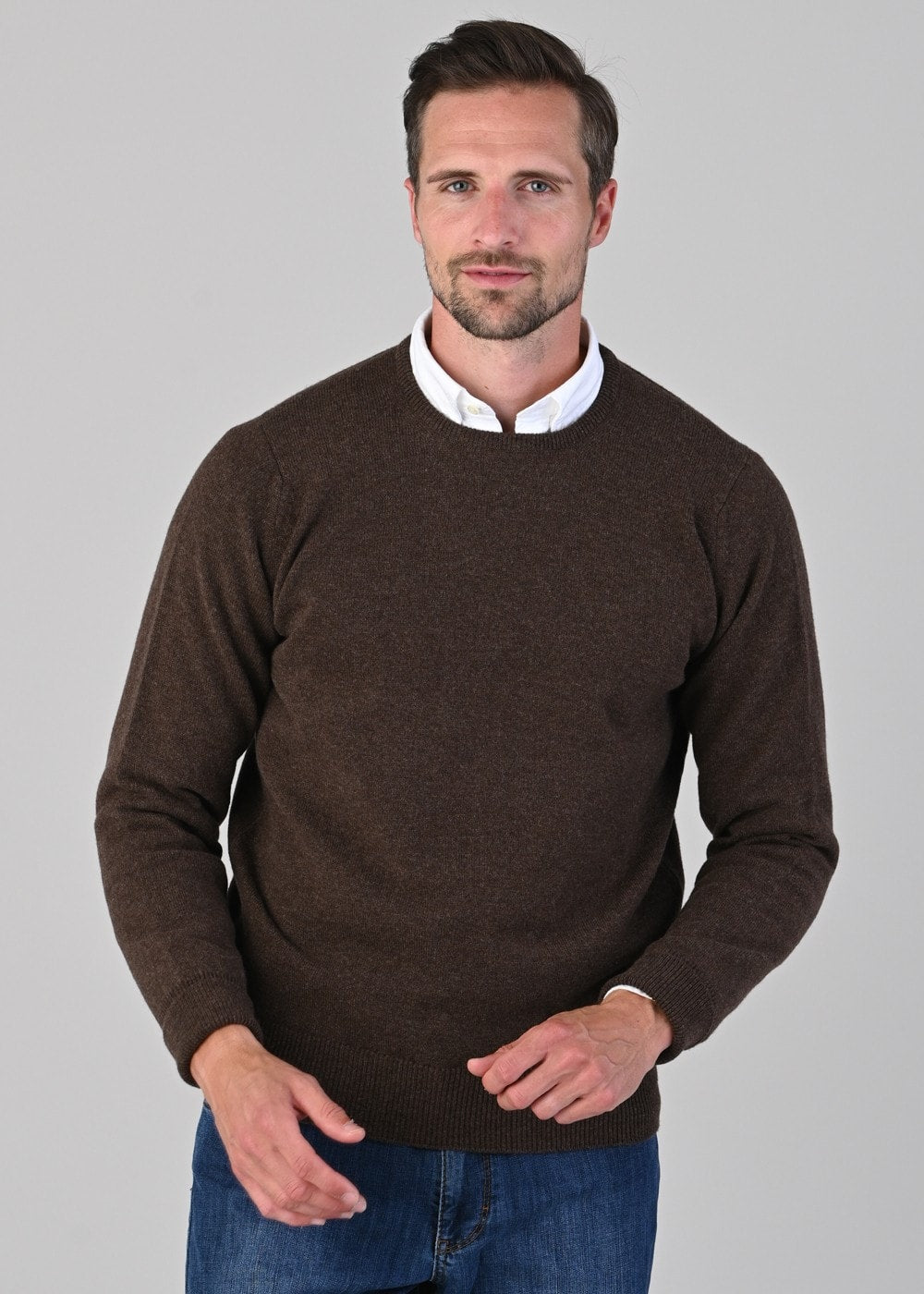 Rob 2 Ply Lambswool Crew Neck - Mocha - 4