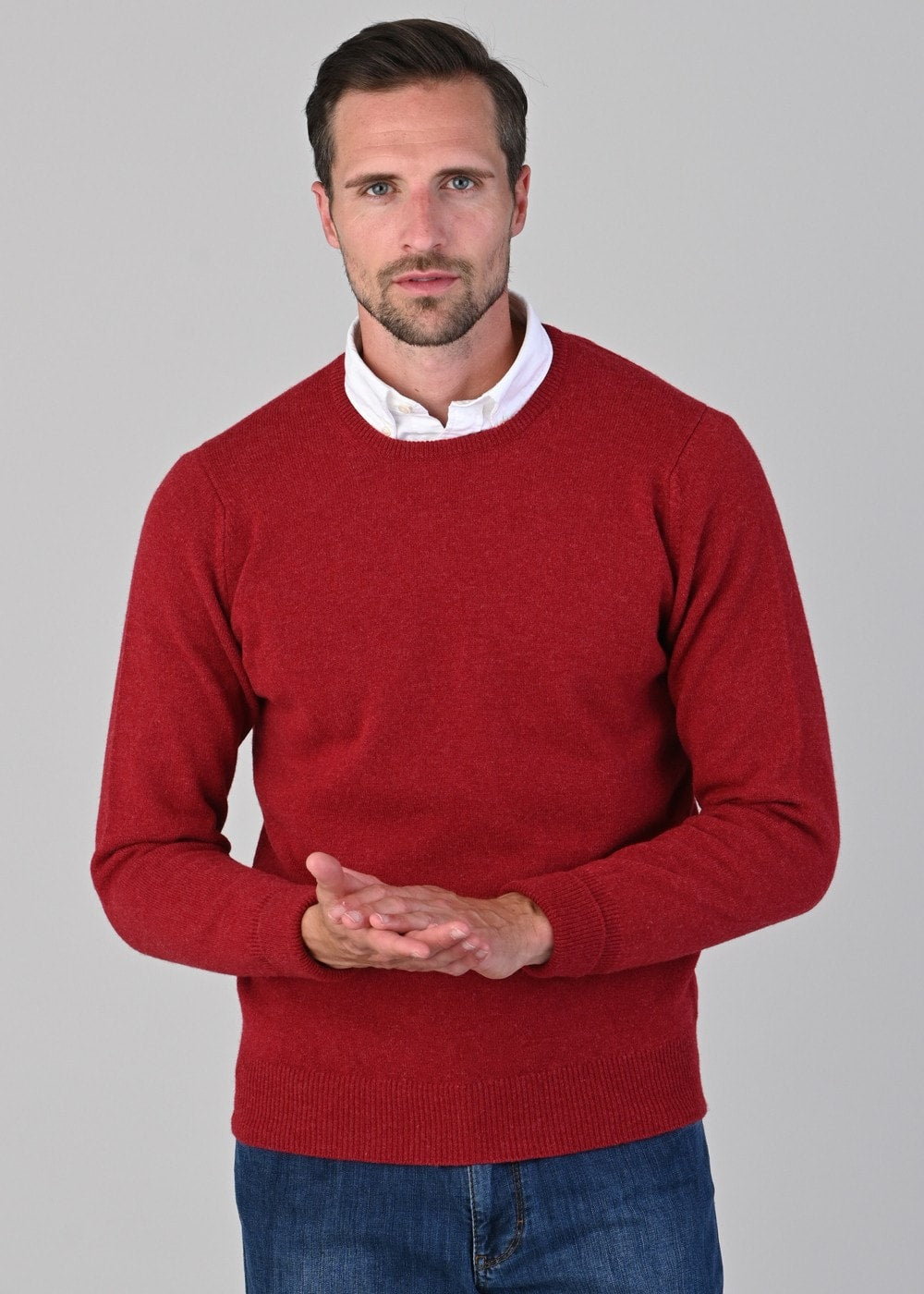 Rob 2 Ply Lambswool Crew Neck - Poppy Mel - 3