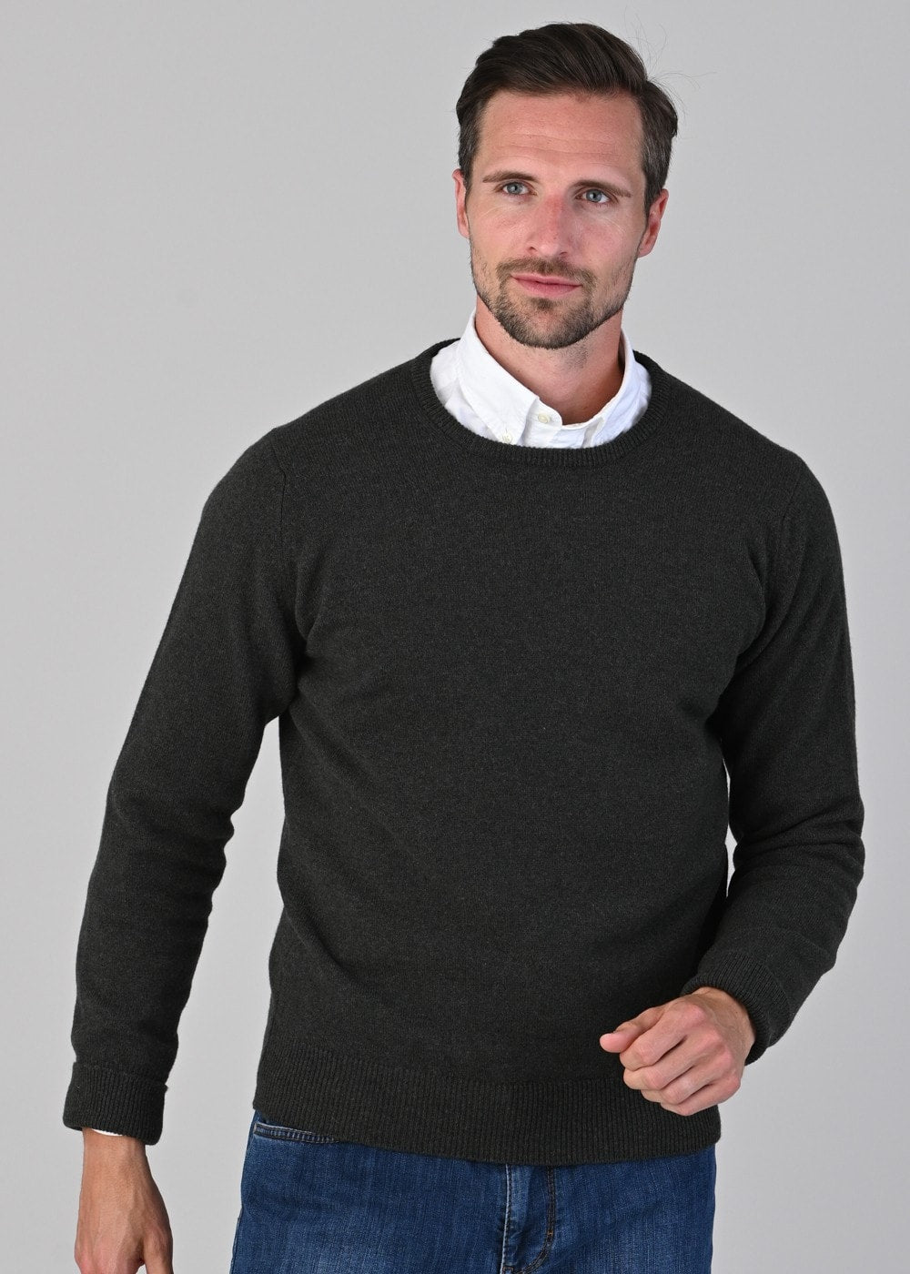 Rob 2 Ply Lambswool Crew Neck - Seaweed - 3