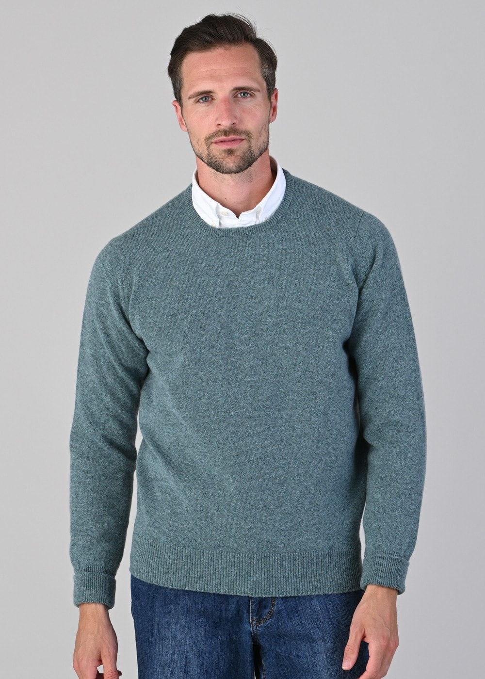 Rob 2 Ply Lambswool Crew Neck - Caspian - 2