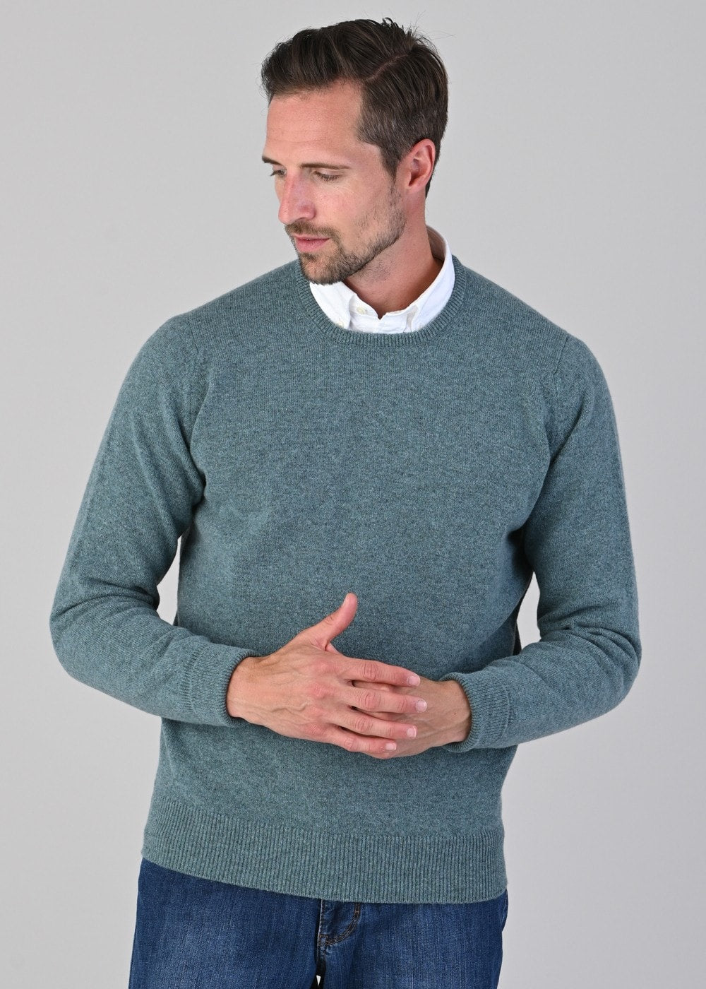 Rob 2 Ply Lambswool Crew Neck - Caspian - 3