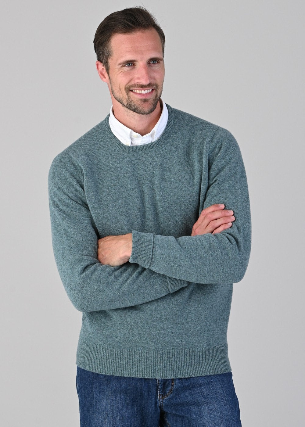 Rob 2 Ply Lambswool Crew Neck - Caspian - 4