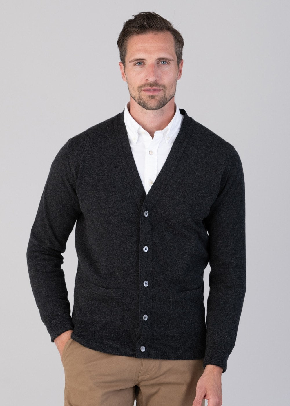 Oxton 1 Ply Cashmere Cardigan - Charcoal - 2