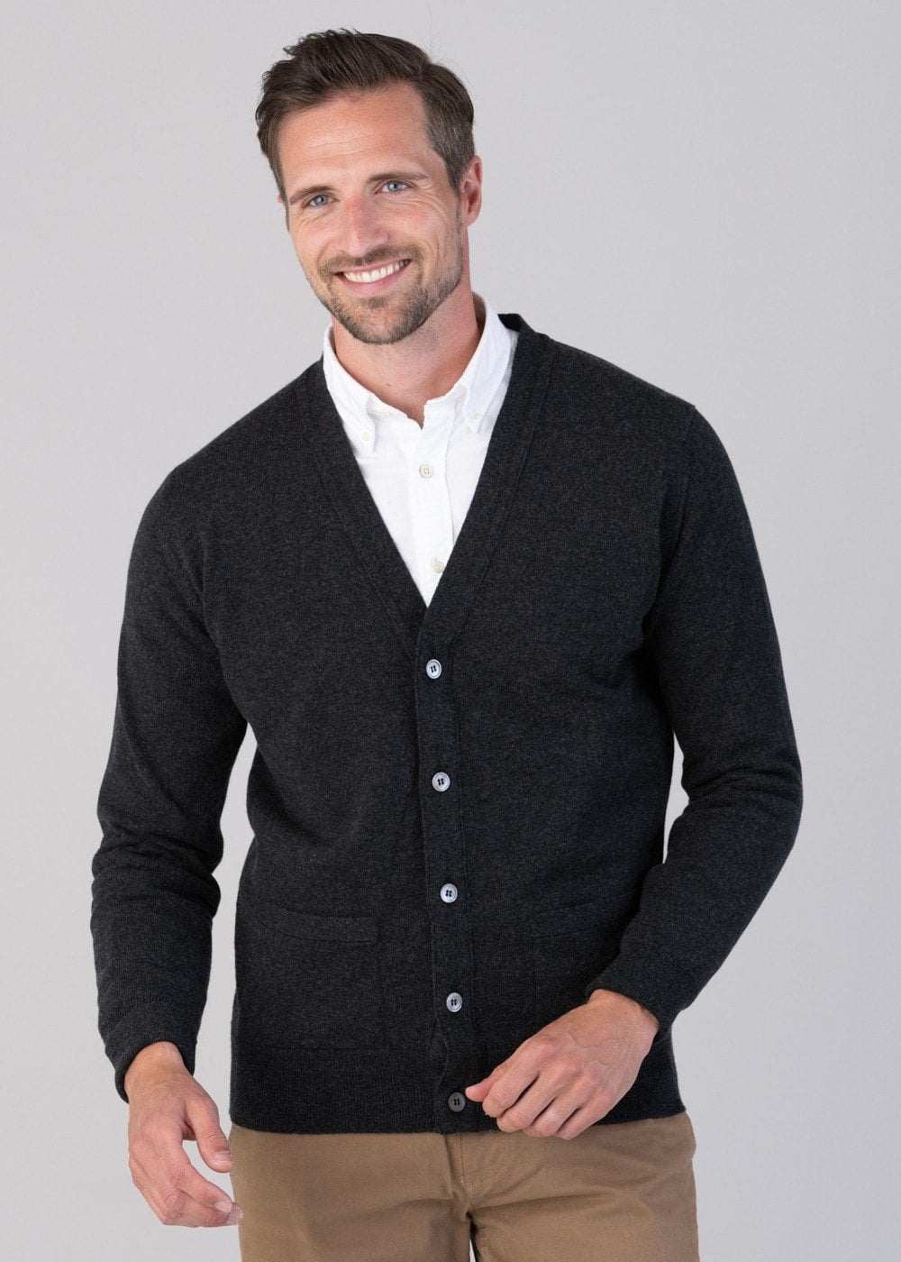 Oxton 1 Ply Cashmere Cardigan - Charcoal - 3